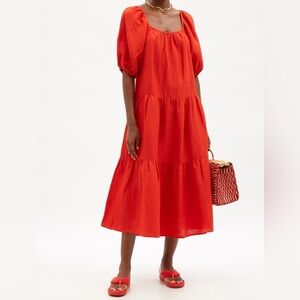 SOLID & STRIPED Puff-Sleeve Banded-Lawn Trapeze Dress